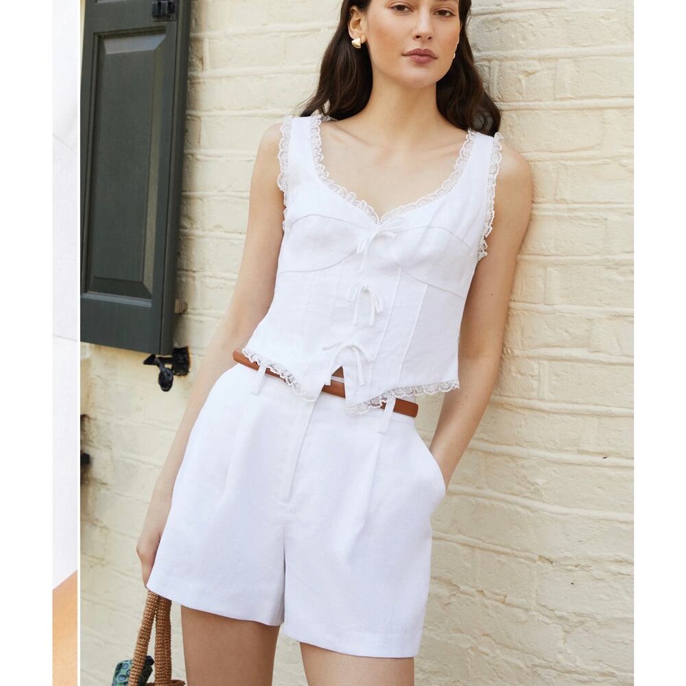 New $123 O.P.T Giogia linen bow top sz 4 white - Picture 4 of 10